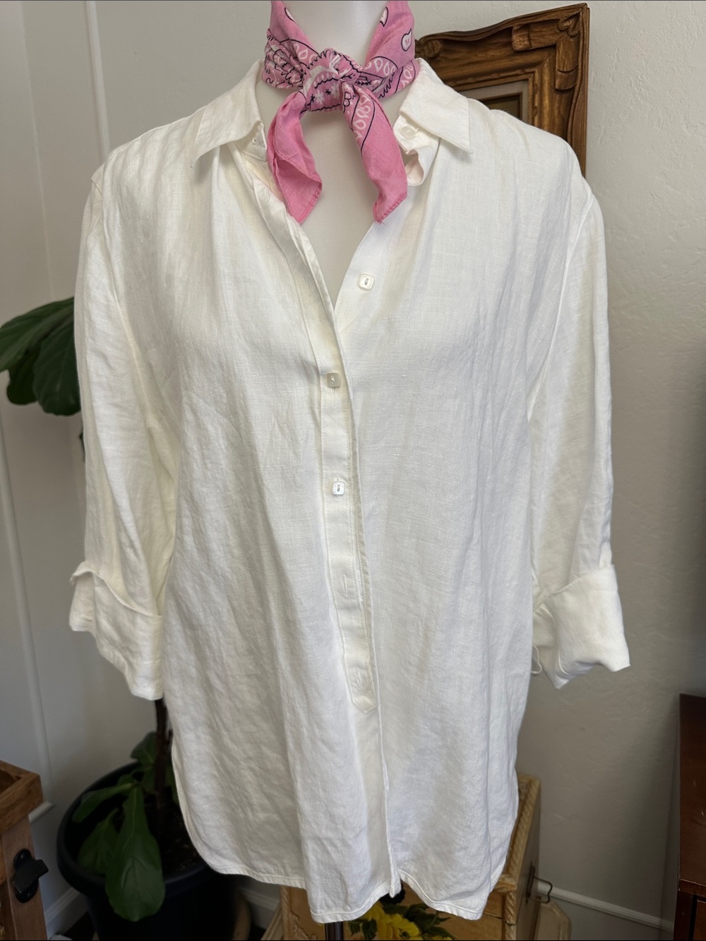 Talbots White Linen Button-Down Shirt